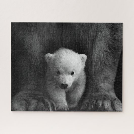 Baby Polar Bear mit Mutter, Schwarz und Weiß Puzzle (Horizontal)