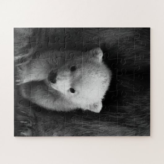 Baby Polar Bear mit Mutter, Schwarz und Weiß Puzzle (Horizontal)
