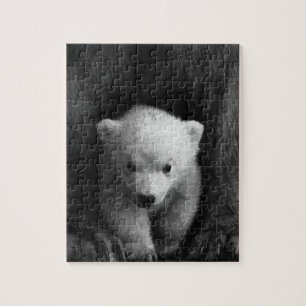 Baby Polar Bear mit Mutter, Schwarz und Weiß Puzzle