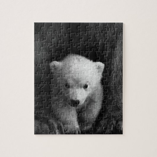 Baby Polar Bear mit Mutter, Schwarz und Weiß Puzzle (Vertikal)