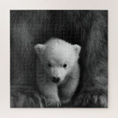 Baby Polar Bear mit Mutter, Schwarz und Weiß Puzzle (Vertikal)