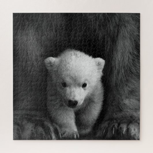 Baby Polar Bear mit Mutter, Schwarz und Weiß Puzzle (Vertikal)