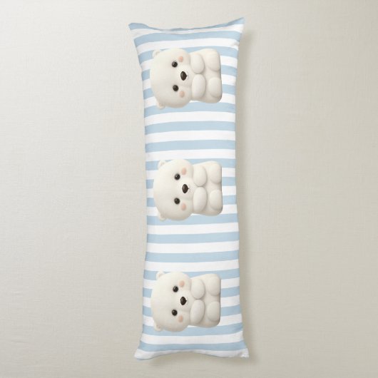 Baby Polar Bear on Stripes Seitenschläferkissen (Rückseite (Vertikal))