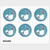 Baby Polar Bear Playing on Blue Frohe Weihnachten Runder Aufkleber (Blatt)
