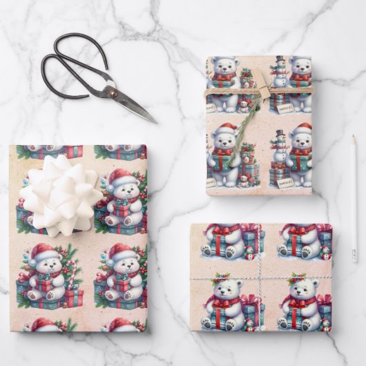 Baby Polar Bears Weihnachtskids Geschenkpapier Set (Vorderseite)