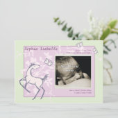 Baby Pony and Butterflies Girl Birth Ankündigung (Stehend Vorderseite)