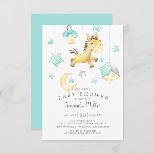 Baby Pony Mobile Neutral Baby Shower Einladung (Vorne/Hinten)