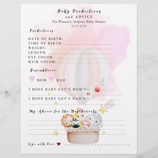 Baby Predication & Advice Game Baby Dusche (Vorderseite)