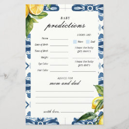 Baby Predications Lemon Positano Baby Shower Game