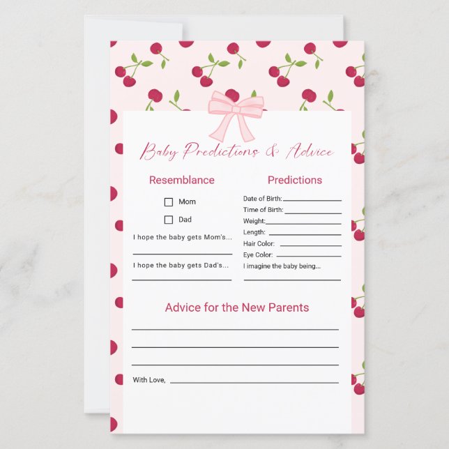 Baby Predictions Advice Cherry On Top Baby Shower  (Vorderseite)