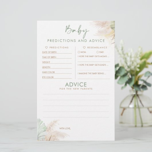 Baby Predictions and Advice Baby Shower Game (Stehend Vorderseite)