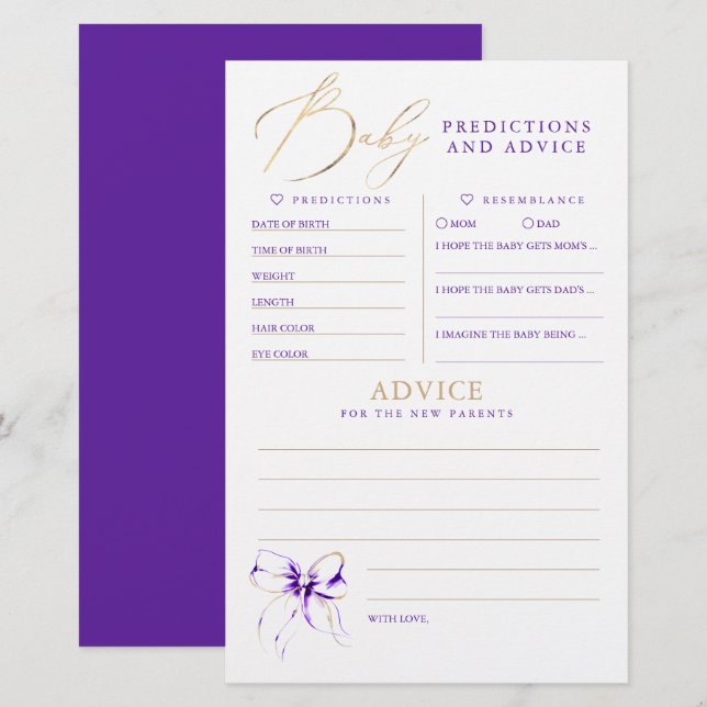 Baby Predictions and Advice Baby Shower Game (Vorne/Hinten)