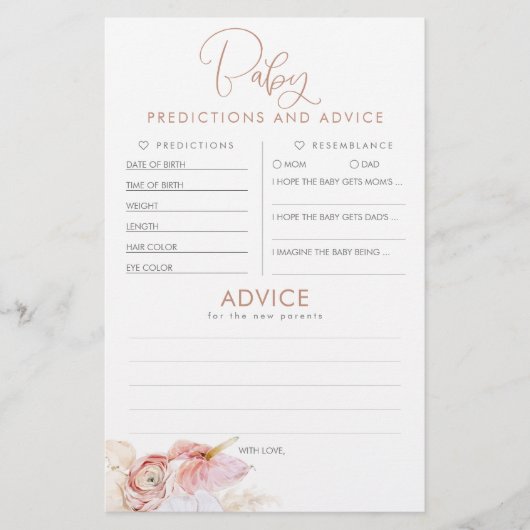 Baby Predictions and Advice Baby Shower Game (Vorderseite)