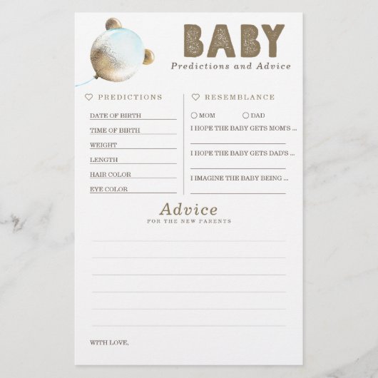 Baby Predictions and Advice Baby Shower Game (Vorderseite)