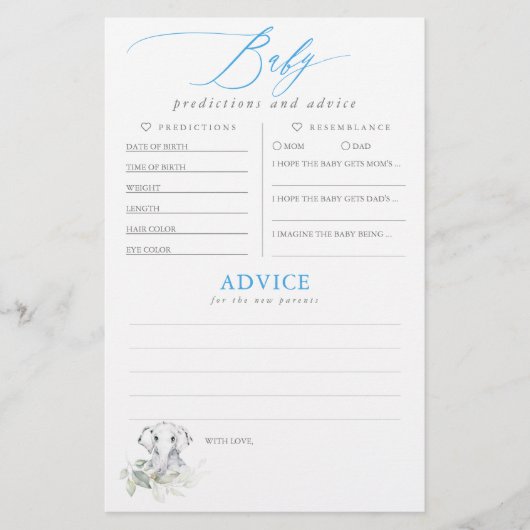 Baby Predictions and Advice Baby Shower Game (Vorderseite)