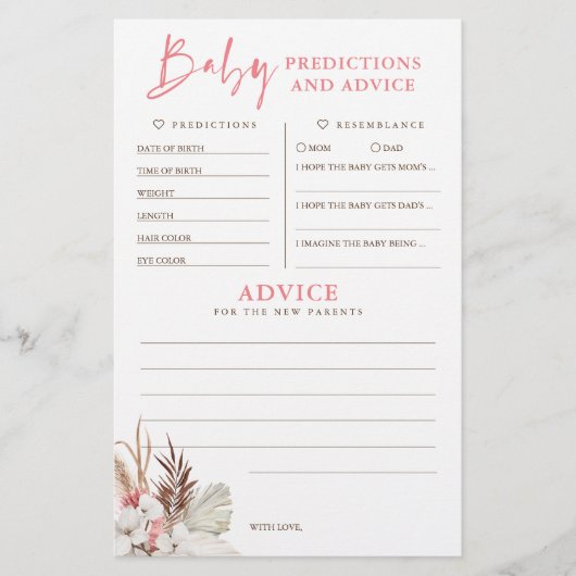Baby Predictions and Advice Baby Shower Game (Vorderseite)