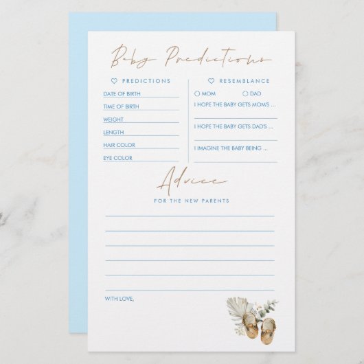 Baby Predictions and Advice Baby Shower Game (Vorne/Hinten)