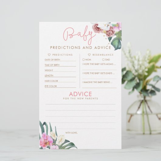 Baby Predictions and Advice Baby Shower Game (Stehend Vorderseite)