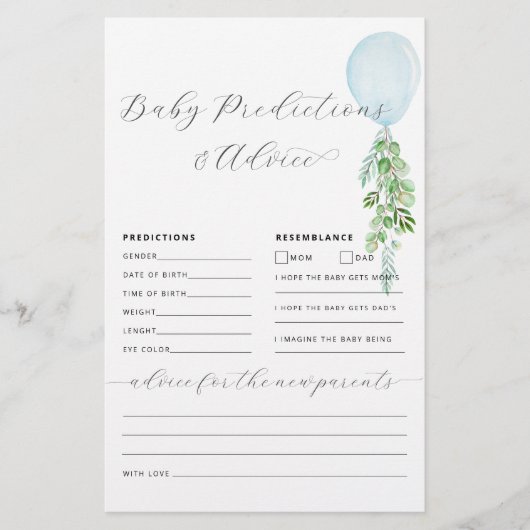 Baby Predictions and Advice Baby Shower Game (Vorderseite)