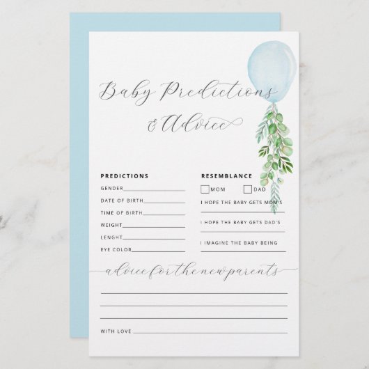 Baby Predictions and Advice Baby Shower Game (Vorne/Hinten)