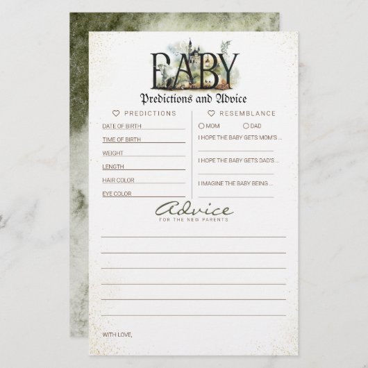 Baby Predictions and Advice Baby Shower Game (Vorne/Hinten)