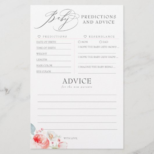 Baby Predictions and Advice Baby Shower Game (Vorderseite)