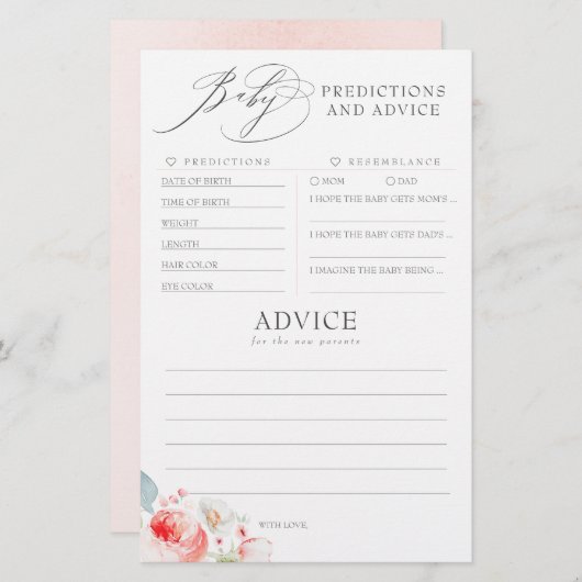 Baby Predictions and Advice Baby Shower Game (Vorne/Hinten)