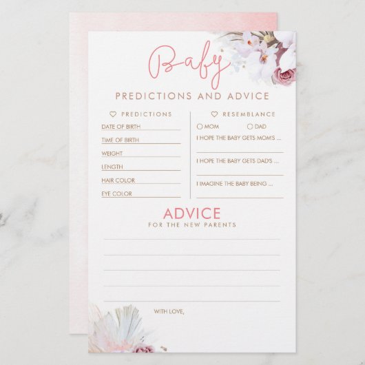 Baby Predictions and Advice Baby Shower Game (Vorne/Hinten)