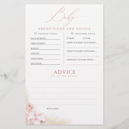 Baby Predictions and Advice Baby Shower Game (Vorderseite)