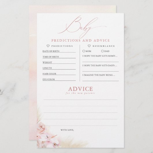Baby Predictions and Advice Baby Shower Game (Vorne/Hinten)