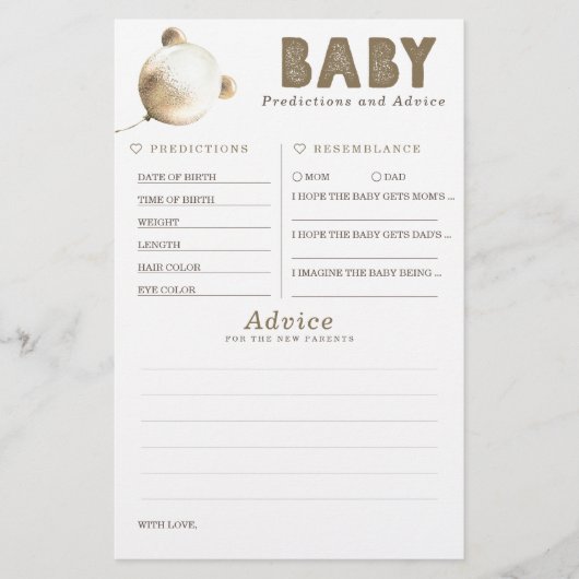 Baby Predictions and Advice Baby Shower Game (Vorderseite)