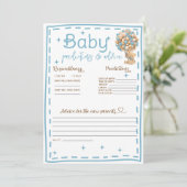 Baby Predictions and Advice Blue Teddy Bear Card Einladung (Stehend Vorderseite)