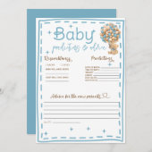 Baby Predictions and Advice Blue Teddy Bear Card Einladung (Vorne/Hinten)