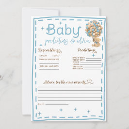 Baby Predictions and Advice Blue Teddy Bear Card Einladung