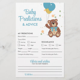 Baby Predictions and Advice Blue Teddy Bear Game Flyer