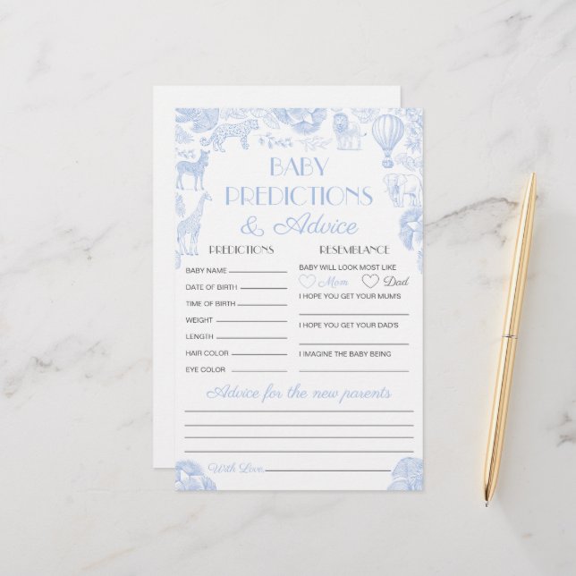 Baby Predictions and Advice Boy Baby Shower Game (Vorderseite/Rückseite Beispiel)