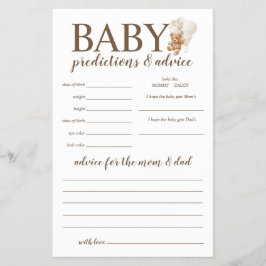 Baby Predictions and Advice Teddy Bear Game Flyer