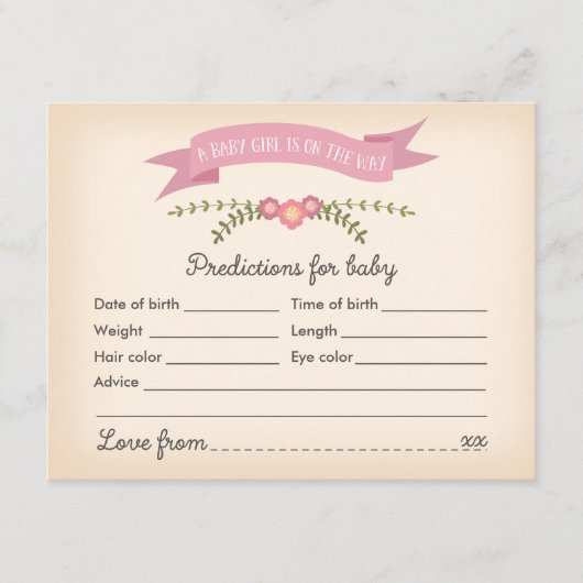 Baby Predictions - Baby Shower Game Card Hinweiskarte (Vorderseite)