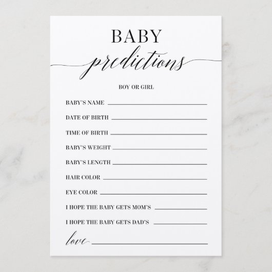 Baby Predictions Baby Shower Game Programm (Vorderseite)