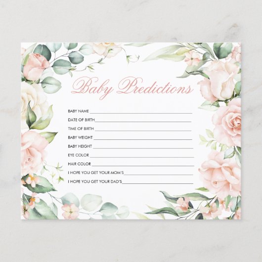 'Baby Predictions' Blush GreeneryBaby Shower Game (Vorderseite)