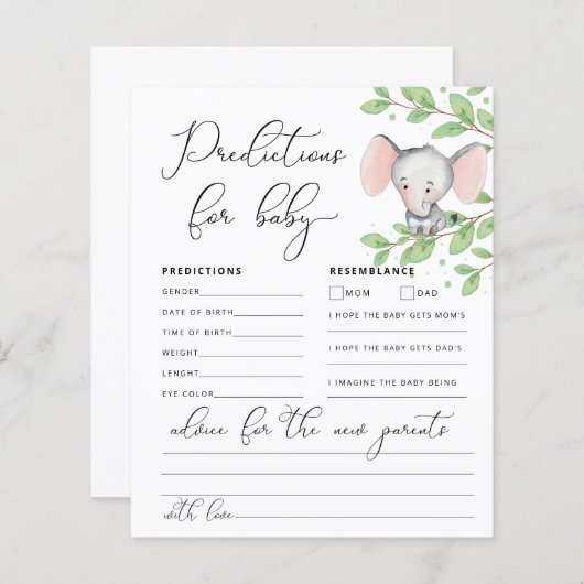 Baby Predictions Boy Elephant Shower Game (Vorne/Hinten)