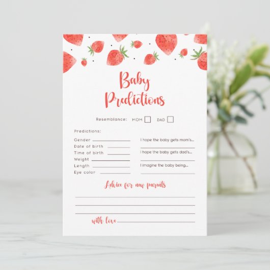 Baby Predictions Card Berry Sweet Baby Shower Game Einladung (Stehend Vorderseite)