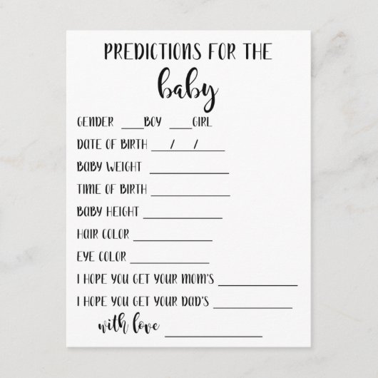 Baby Predictions Card Hinweiskarte (Vorderseite)