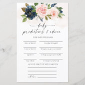 Baby Predictions Card Navy & Blush Pink Bloral Bab (Vorderseite)