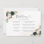 Baby Predictions Card Navy & Blush Pink Bloral Bab Einladung (Vorderseite)