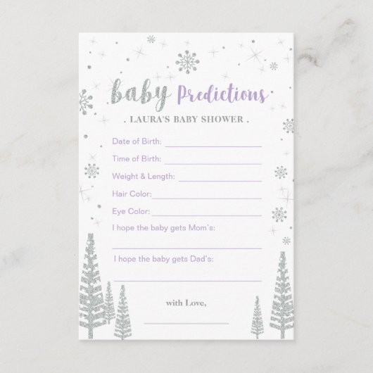 Baby Predictions Card - Winter Baby Shower Game Hinweiskarte (Vorderseite)