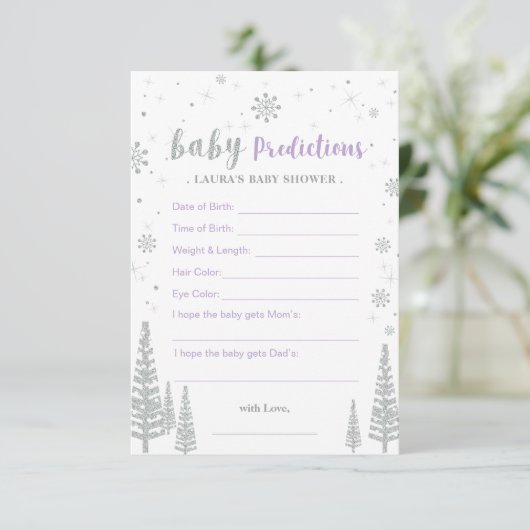 Baby Predictions Card - Winter Baby Shower Game Hinweiskarte (Stehend Vorderseite)