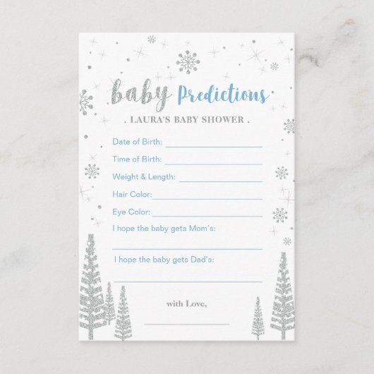 Baby Predictions Card - Winter Baby Shower Game Hinweiskarte (Vorderseite)