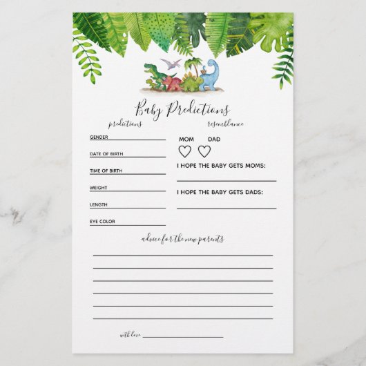 Baby Predictions Dinosaur Baby Duschspiel (Vorderseite)