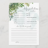 Baby Predictions Greenery Baby Shower Game Einladung (Vorderseite)